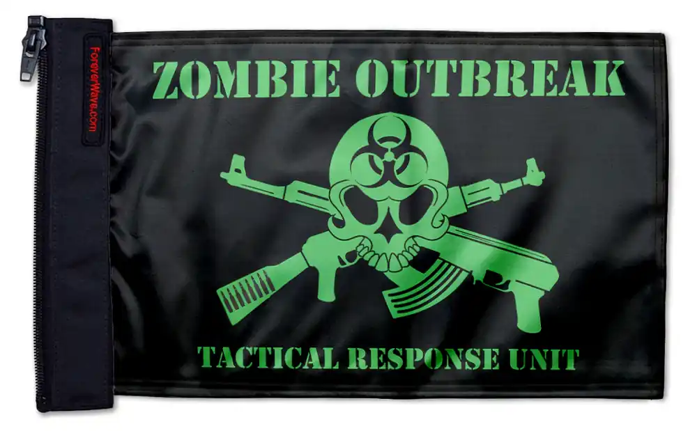 Zombie Outbreak Tactical Response Unit 12"x18" Forever Wave Flag for Jeep Wrangler JK 2-Door 2007-2018 Exclusive Offer