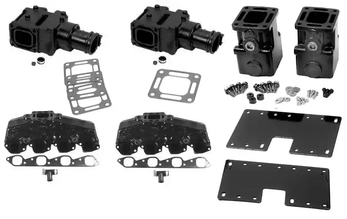 Free Returns Stock Mercury OEM Big Block Chevy 454/502 Cast Iron 4" Exhaust Manifold, 6" Spacer and Riser Kit - 807078T08