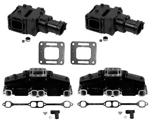 Buy Direct Stock Mercury OEM Small Block Chevy 305 / 350 Cast Iron 4" Exhaust Manifold and Riser Kit - 860246A10