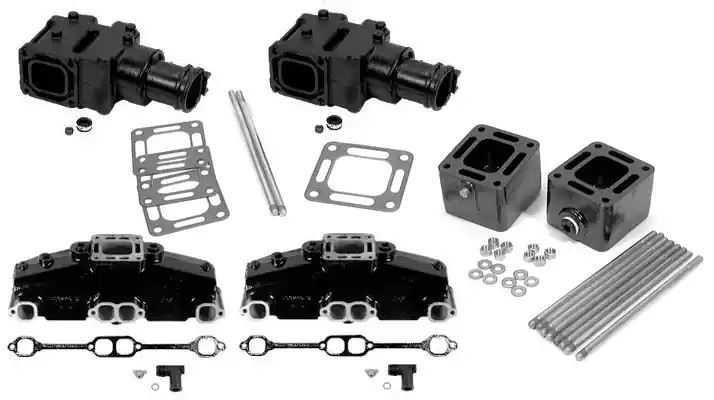 Stock Mercury OEM Small Block Chevy 305 / 350 Cast Iron 4" Exhaust Manifold, 3" Spacer and Riser Kit Best Price