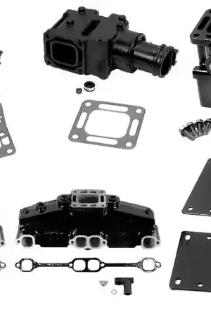 Stock Mercury OEM Small Block Chevy 305 / 350 Cast Iron 4" Exhaust Manifold, 6" Spacer and Riser Kit Clearance