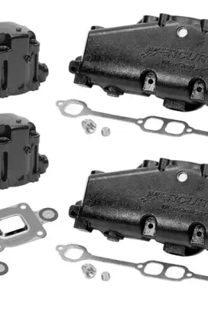 Free Returns Stock Mercury OEM Small Block Chevy 350 Dry Joint Cast Iron 4" Exhaust Manifold and 7 Degree Riser Kit - 865735A02