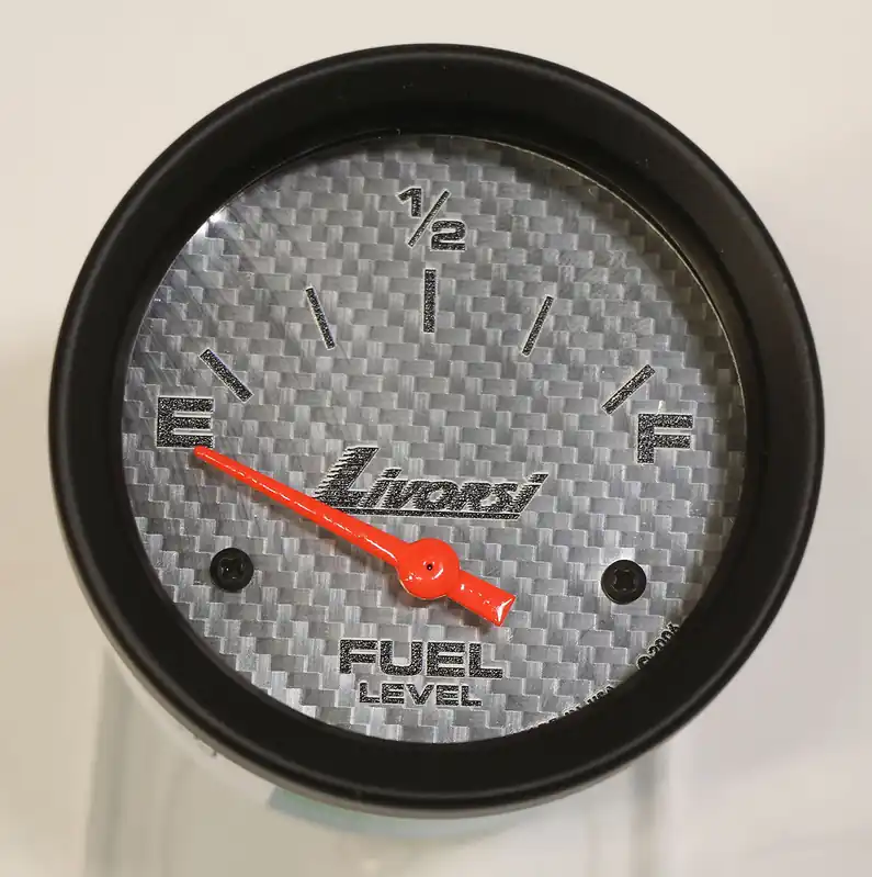 2-5/8" Electric 240-33 OHM Fuel Level Gauge, Silver Fiber Face, Polished SS Mega Rim Special Offer