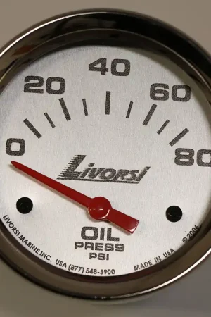 Exclusive Offer 2-5/8" Electric 80 PSI Oil Pressure Gauge, Platinum Face, Polished SS Race Rim