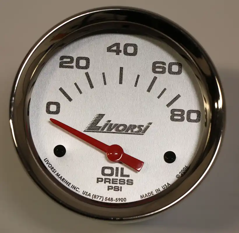 Exclusive Offer 2-5/8" Electric 80 PSI Oil Pressure Gauge, Platinum Face, Polished SS Race Rim