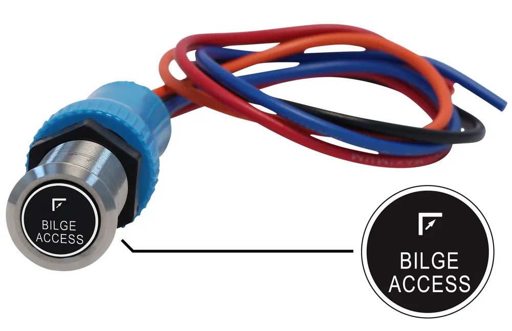 Bluewater 19mm Switch and 12 Inch Harness with Bilge Access Open Laser Logo, Momentary On / Off Function Hassle-Free Returns