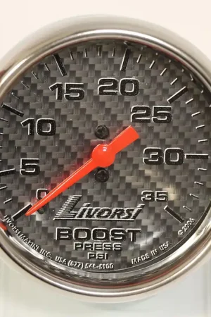 2-5/8" Mechanical 0-35 PSI Boost Gauge, Silver Fiber Face, Polished SS Mega Rim Premium