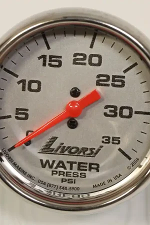 2-5/8" Mechanical 0-35 PSI Water Pressure Gauge, Platinum Face, Polished SS Mega Rim Hot Picks