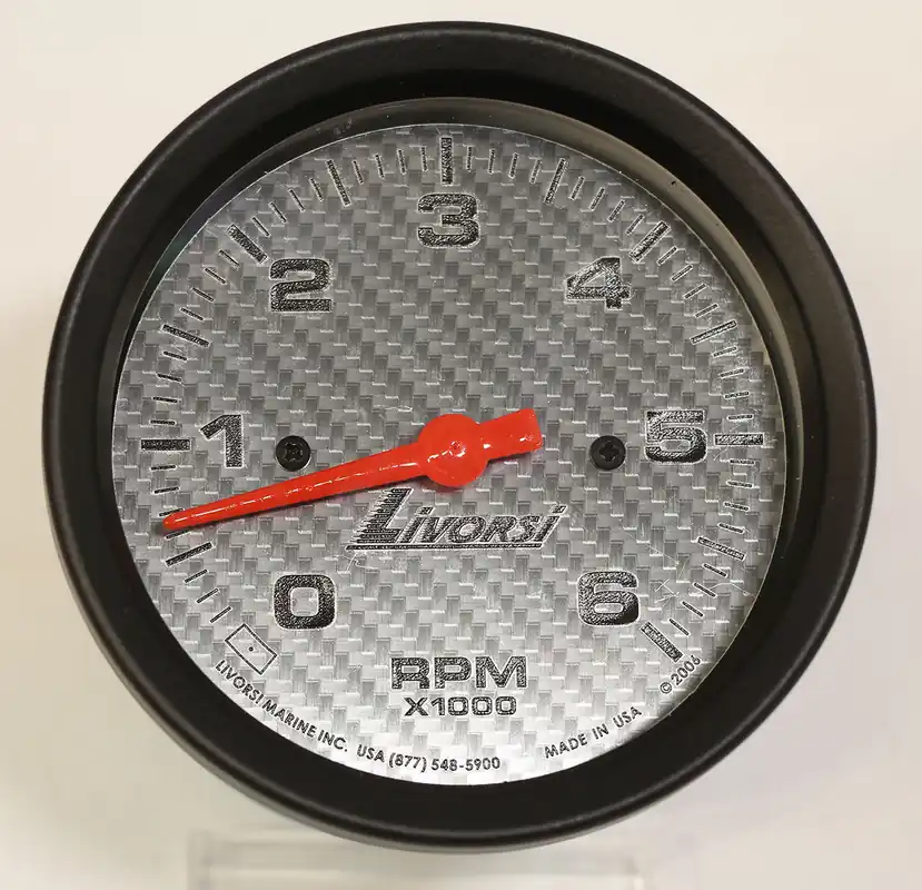 Luxury 3-3/8" 0-6000 RPM Tachometer, Silver Fiber Face, Black Race Rim
