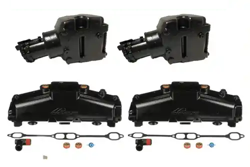 Affordable OEM MerCruiser 305/350 Exhaust Manifold & Riser Kit - 5.7 / 5.0 / 6.2 E-Coated (1986-2002) 860246Q11 807988Q03